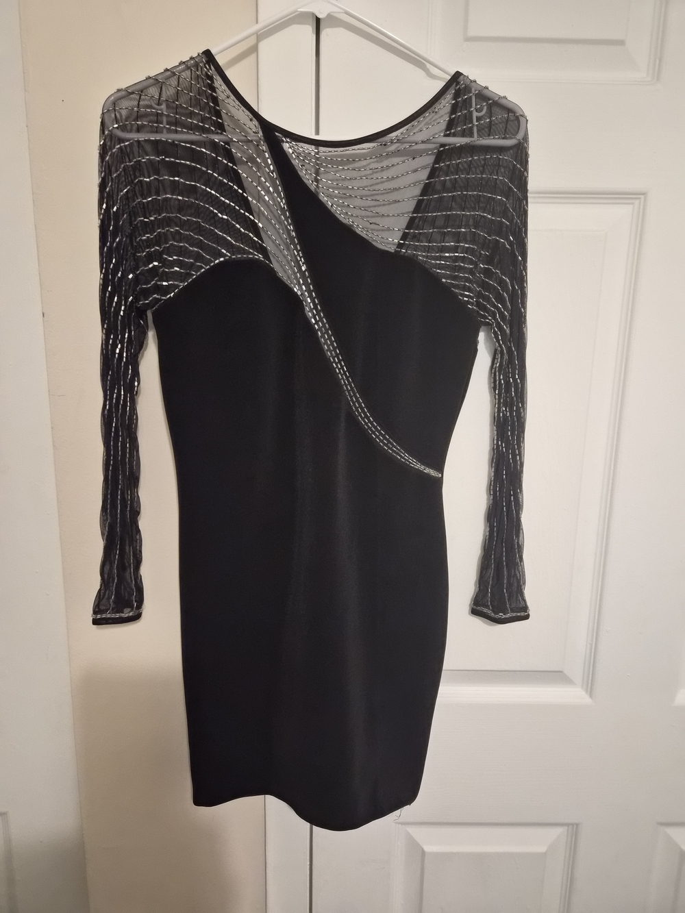 Vintage Casadei Black Long-Sleeve  Silver Beaded Mini Dress